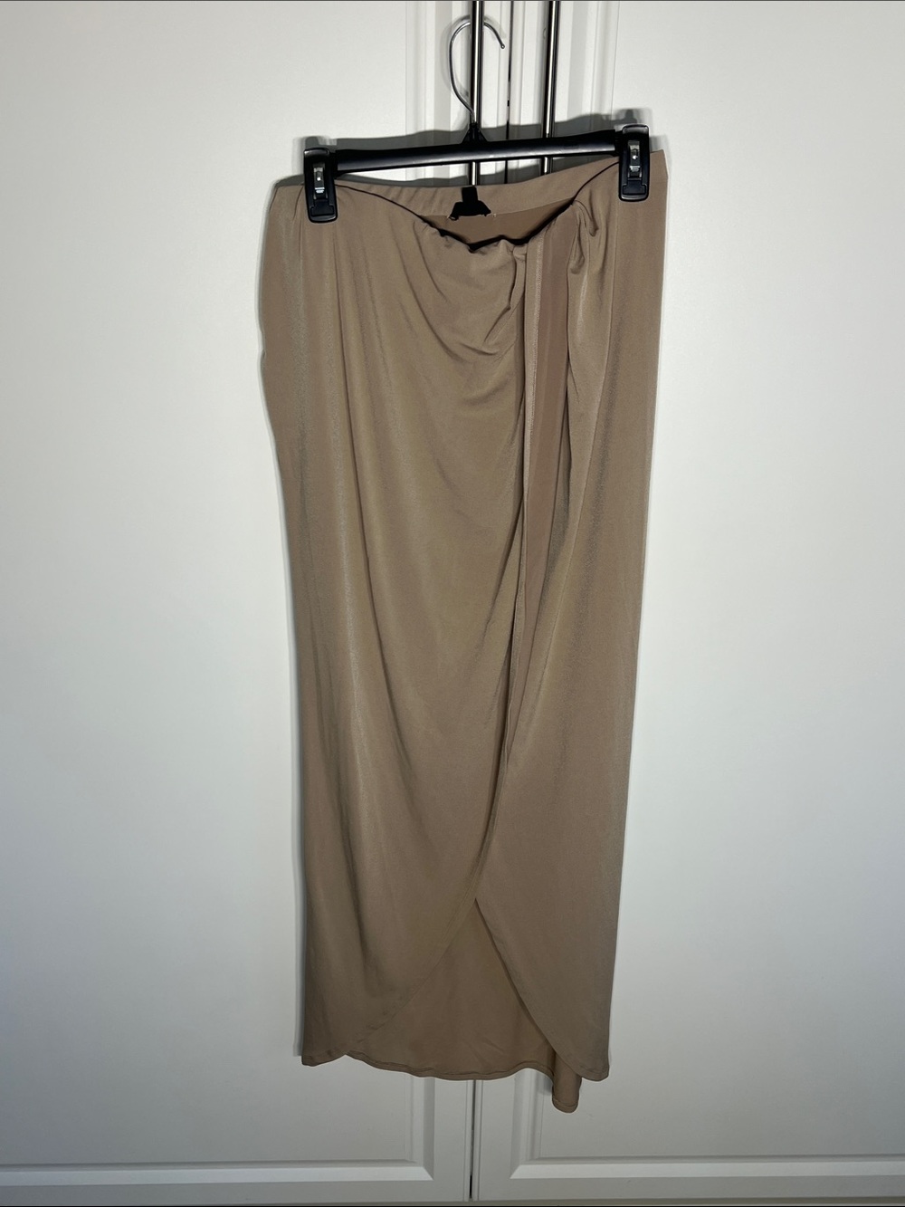 NBD Taupe Draped Midi Skirt